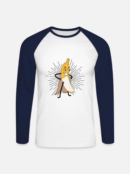 Lustige Striptease Banane Junggeselle Geschenk - Unisex Baseballshirt langarm - Weiß/Navy