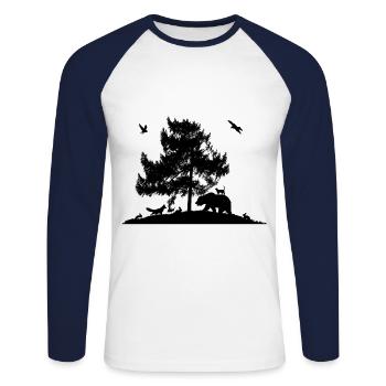 Forêt Animaux Communauté I Idée cadeau - T-shirt baseball manches longues Homme - blanc/marine - Devant - Nik (191cm)