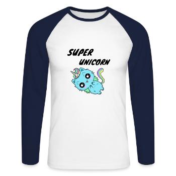super unicorn cat unicorn cat - Unisex Long Sleeve Baseball T-Shirt - white/navy - Front - Nik (191cm)