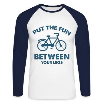 Fun sur le VTT - T-shirt baseball manches longues Homme - blanc/marine - Devant - Nik (191cm)