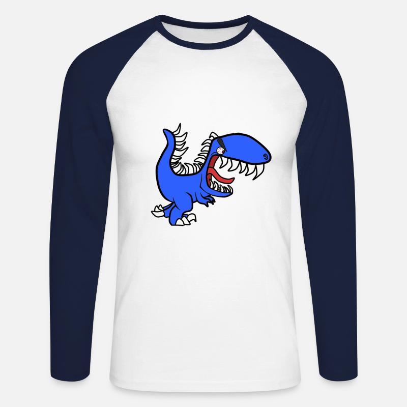 Dinosaurier Comicstyle - Unisex Baseballshirt langarm - Weiß/Navy