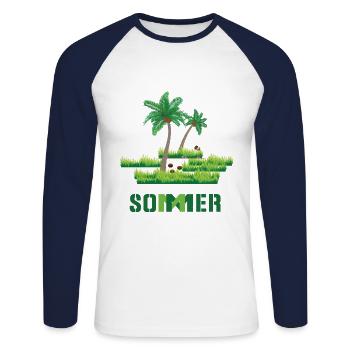 Summer time! Summer vacation on the beach with waves - Unisex Long Sleeve Baseball T-Shirt - white/navy - Front - Nik (191cm)
