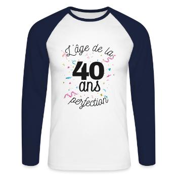 40 ans - T-shirt baseball manches longues Homme - blanc/marine - Devant - Nik (191cm)