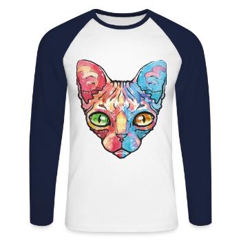Mau égyptien coloré - T-shirt baseball manches longues Homme - blanc/marine - Devant - Nik (191cm)