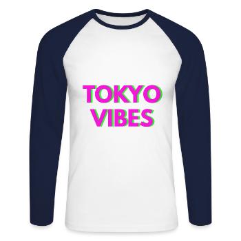 TOKYO VIBES - Unisex Baseballshirt langarm - Weiß/Navy - Vorne - Nik (191cm)