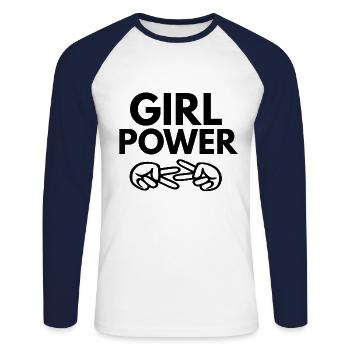 Girl Power Lesbienne Bisexuelle Femme Power - T-shirt baseball manches longues Homme - blanc/marine - Devant - Nik (191cm)