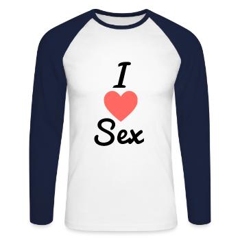 J'aime le sexe - T-shirt baseball manches longues Homme - blanc/marine - Devant - Nik (191cm)