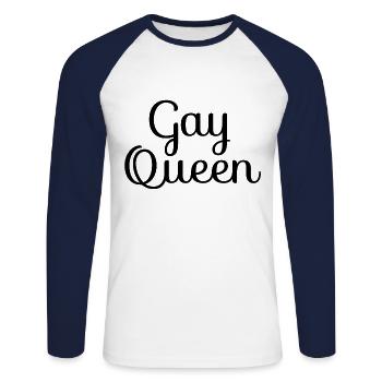 GAY QUEEN - Unisex Baseballshirt langarm - Weiß/Navy - Vorne - Nik (191cm)