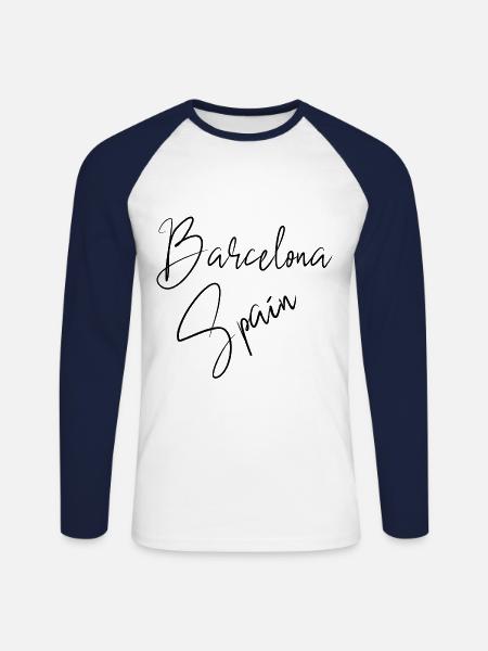 Barcelone Espagne - T-shirt baseball manches longues Homme - blanc/marine