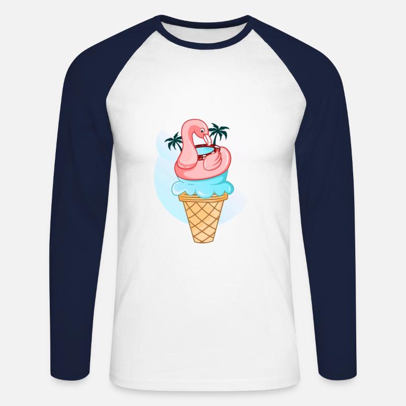 Flamingo Eis - Unisex Baseballshirt langarm - Weiß/Navy