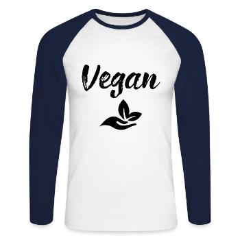 Vegan - T-shirt baseball manches longues Homme - blanc/marine - Devant - Nik (191cm)