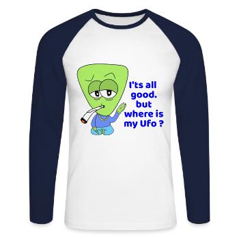 Drôle de kiffer Alien - T-shirt baseball manches longues Homme - blanc/marine - Devant - Nik (191cm)