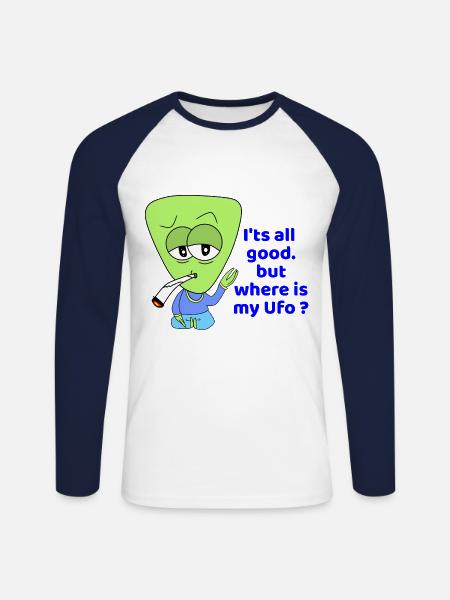 funny stoner alien - Unisex Long Sleeve Baseball T-Shirt - white/navy