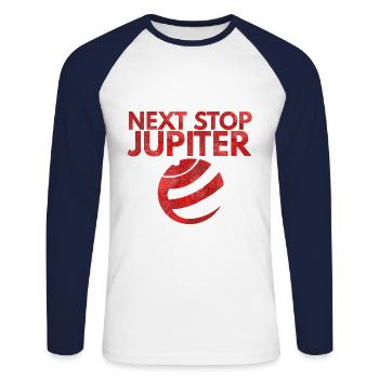 Next stop Jupiter - Unisex Long Sleeve Baseball T-Shirt - white/navy - Front - Nik (191cm)