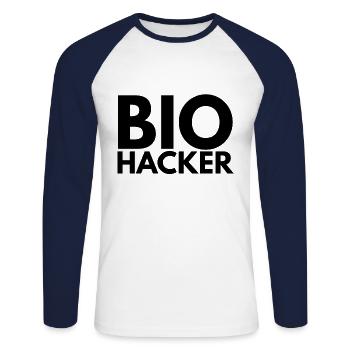 bio hacker - Unisex Long Sleeve Baseball T-Shirt - white/navy - Front - Nik (191cm)