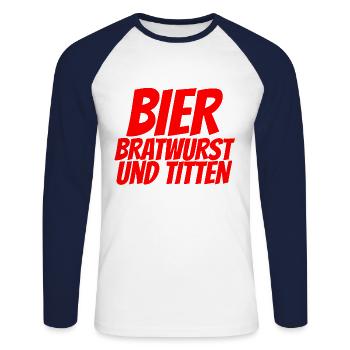 BEER BRATWURST AND TITS - Unisex Long Sleeve Baseball T-Shirt - white/navy - Front - Nik (191cm)