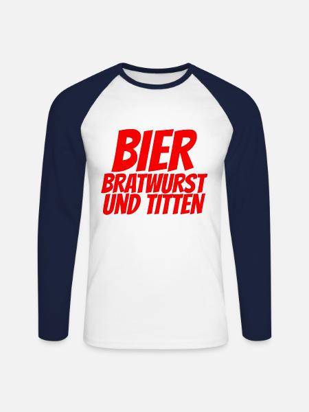 BEER BRATWURST AND TITS - Unisex Long Sleeve Baseball T-Shirt - white/navy