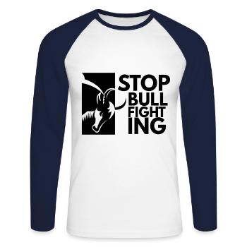 Stop the bullfights - Unisex Long Sleeve Baseball T-Shirt - white/navy - Front - Nik (191cm)