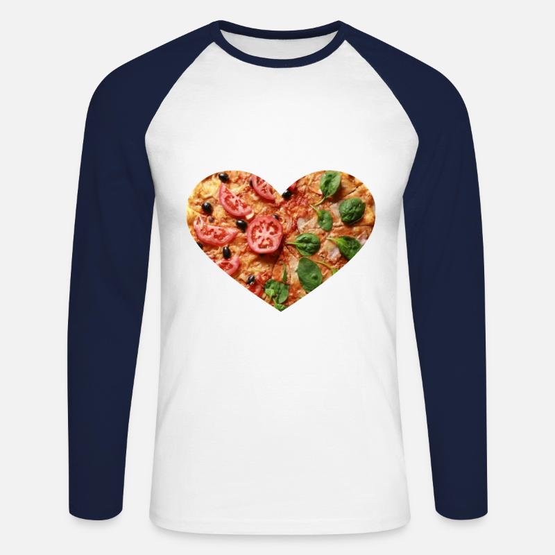 Pizza Herz - Unisex Baseballshirt langarm - Weiß/Navy