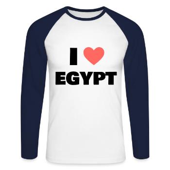 i love egypt - Unisex Baseballshirt langarm - Weiß/Navy - Vorne - Nik (191cm)