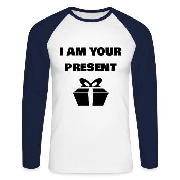 Funny gift idea - Unisex Long Sleeve Baseball T-Shirt - white/navy - Front - Nik (191cm)