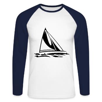 Segelboot - Unisex Baseballshirt langarm - Weiß/Navy - Vorne - Nik (191cm)