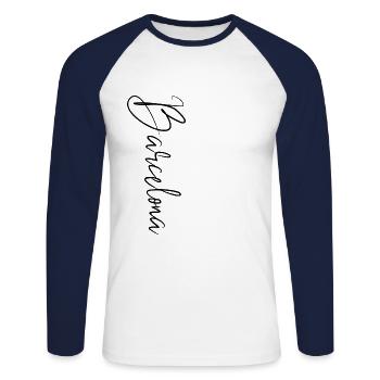 Barcelone - T-shirt baseball manches longues Homme - blanc/marine - Devant - Nik (191cm)