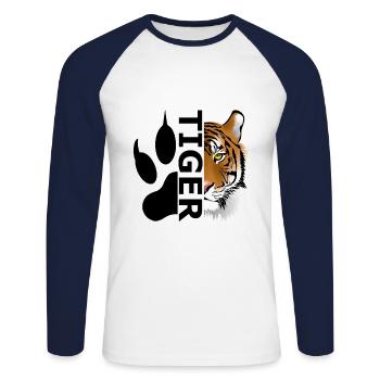 Tigre - T-shirt baseball manches longues Homme - blanc/marine - Devant - Nik (191cm)