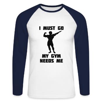 Gym Held - Unisex Long Sleeve Baseball T-Shirt - white/navy - Front - Nik (191cm)