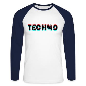 techno music design - Unisex Baseballshirt langarm - Weiß/Navy - Vorne - Nik (191cm)