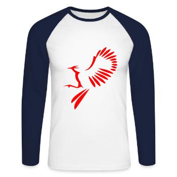 Illustration oiseau - T-shirt baseball manches longues Homme - blanc/marine - Devant - Nik (191cm)