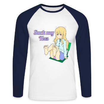 Suce mes orteils - T-shirt baseball manches longues Homme - blanc/marine - Devant - Nik (191cm)