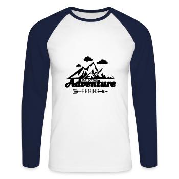And so the Adventure begins - Unisex Baseballshirt langarm - Weiß/Navy - Vorne - Nik (191cm)