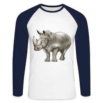 Nashorn Dickhäuter Rhino - Unisex Baseballshirt langarm - Weiß/Navy - Vorne - Nik (191cm)