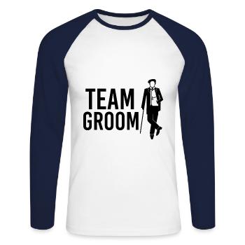 Team Groom - Unisex Long Sleeve Baseball T-Shirt - white/navy - Front - Nik (191cm)