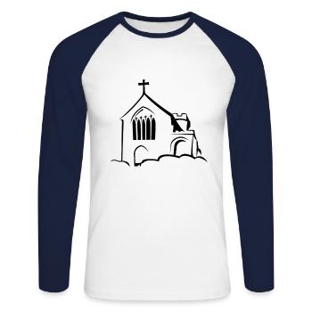 Église sur les nuages - T-shirt baseball manches longues Homme - blanc/marine - Devant - Nik (191cm)