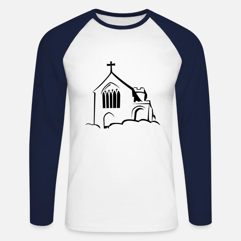 Kirche auf Wolken - Unisex Baseballshirt langarm - Weiß/Navy