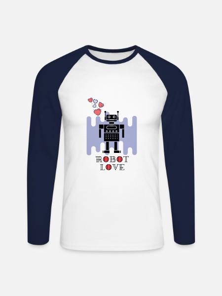 robot love - Unisex Baseballshirt langarm - Weiß/Navy