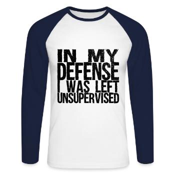 I was unsupervised gift idea - Unisex Long Sleeve Baseball T-Shirt - white/navy - Front - Nik (191cm)