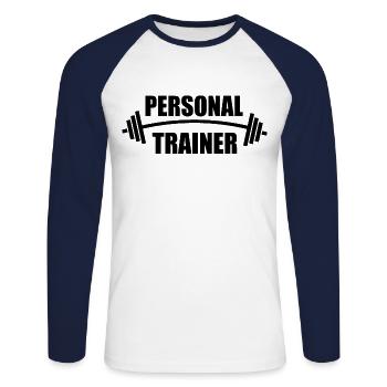 Entraînement personnel et conception de fitness - T-shirt baseball manches longues Homme - blanc/marine - Devant - Nik (191cm)