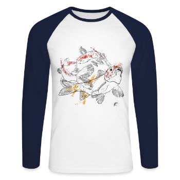 Color koi carp - Unisex Long Sleeve Baseball T-Shirt - white/navy - Front - Nik (191cm)
