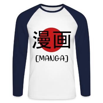 manga - Unisex Baseballshirt langarm - Weiß/Navy - Vorne - Nik (191cm)