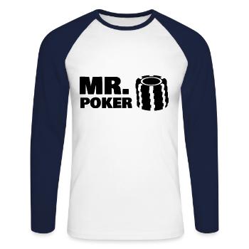 MR POKER - Unisex Baseballshirt langarm - Weiß/Navy - Vorne - Nik (191cm)