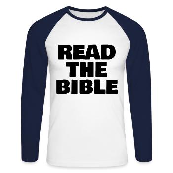LIS LA BIBLE - T-shirt baseball manches longues Homme - blanc/marine - Devant - Nik (191cm)