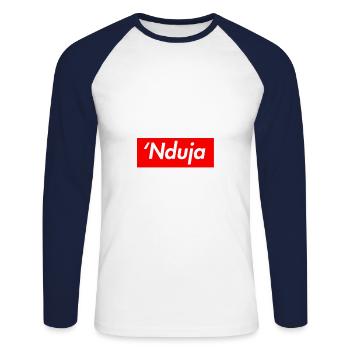 'Nduja Liebhaber Shirt Italienisches scharfes Kalabrien Essen - Unisex Baseballshirt langarm - Weiß/Navy - Vorne - Nik (191cm)