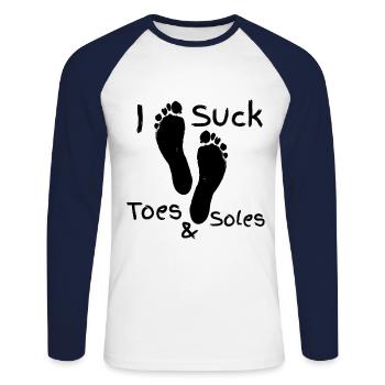 i suck toes & soles - Unisex Baseballshirt langarm - Weiß/Navy - Vorne - Nik (191cm)