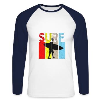 T-Shirt homme surf J'aime adorer les vagues Vintage - T-shirt baseball manches longues Homme - blanc/marine - Devant - Nik (191cm)