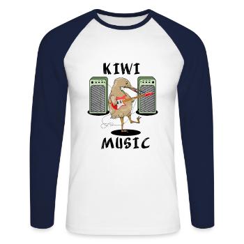 Kiwi Music - Unisex Baseballshirt langarm - Weiß/Navy - Vorne - Nik (191cm)