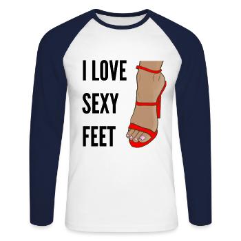 I love sexy Feet - Unisex Baseballshirt langarm - Weiß/Navy - Vorne - Nik (191cm)