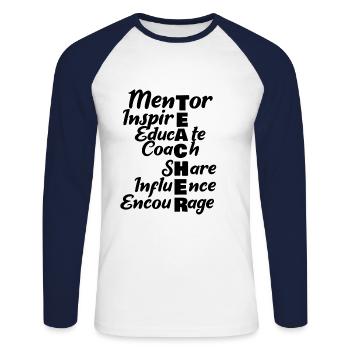 Teacher mentor - Unisex Long Sleeve Baseball T-Shirt - white/navy - Front - Nik (191cm)